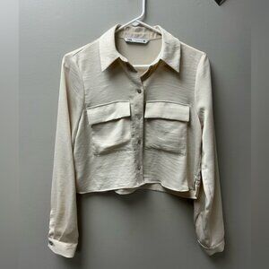 Zara Beige Cropped Satin Blouse